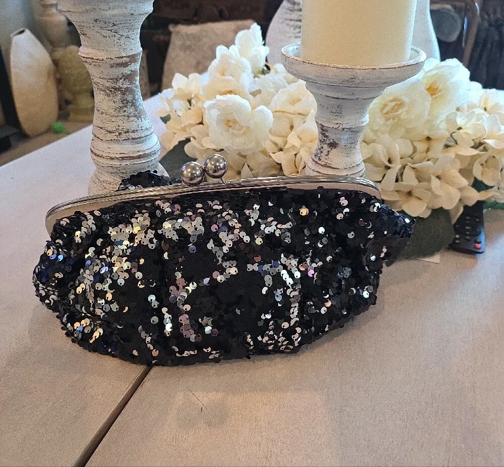Mossimo Supply Co. Black Sequin Kiss-Lock Evening Clutch